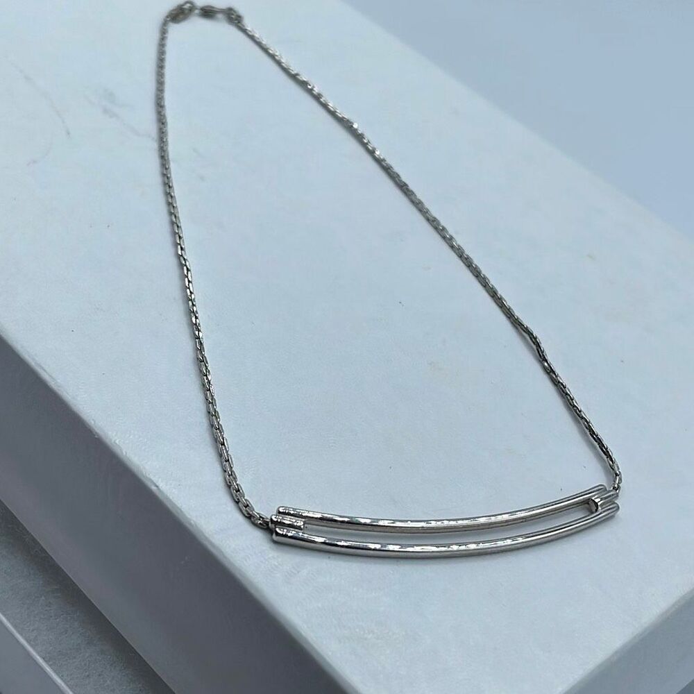 Vintage Monet delicate bar necklace silvertone.